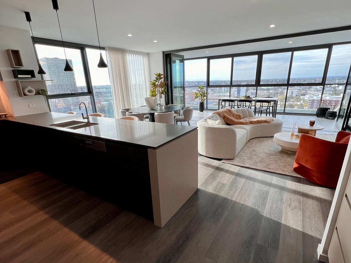 Case Study - AT238 Adelaide Terrace Perth WA - kitchen and living space in a modern apartment